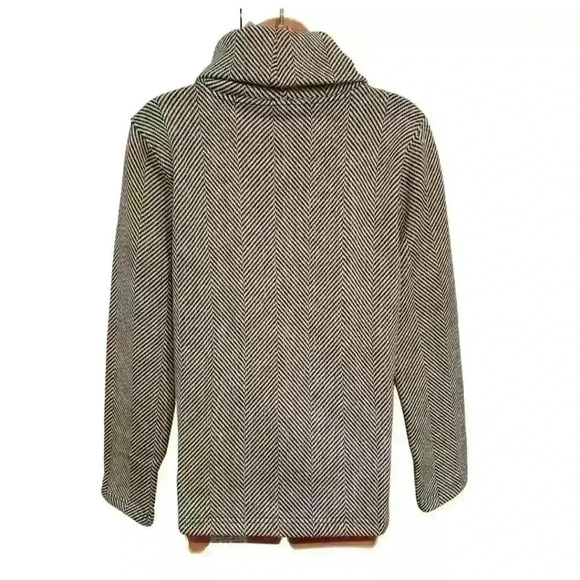 J Crew Funnelneck Black Herringbone Print Fleece Lined Comfy Pullover Sweater - Picture 6 of 14